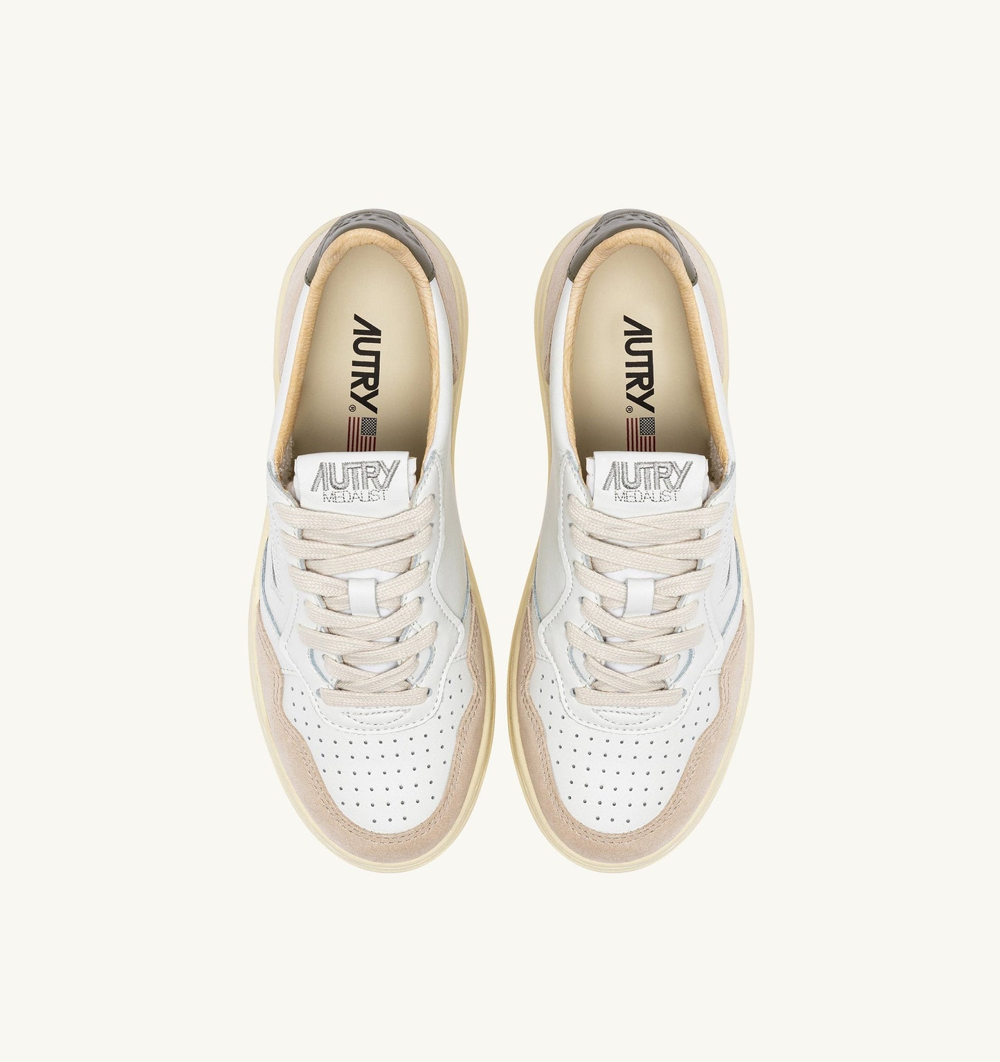 MEDALIST LOW IN PELLE E SUEDE BIANCO E COVERT GREEN