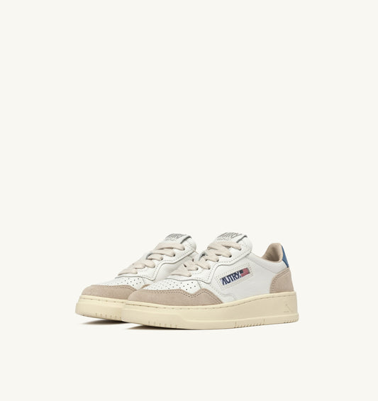 MEDALIST KIDS LOW IN PELLE E SUEDE COLORE BIANCO E AZZURRO