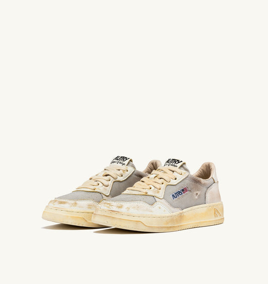 MEDALIST LOW SUPER VINTAGE IN PELLE E MESH GRIGIO E BIANCO