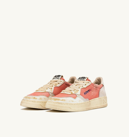 MEDALIST LOW SUPER VINTAGE IN PELLE E MESH ROSSO E BIANCO