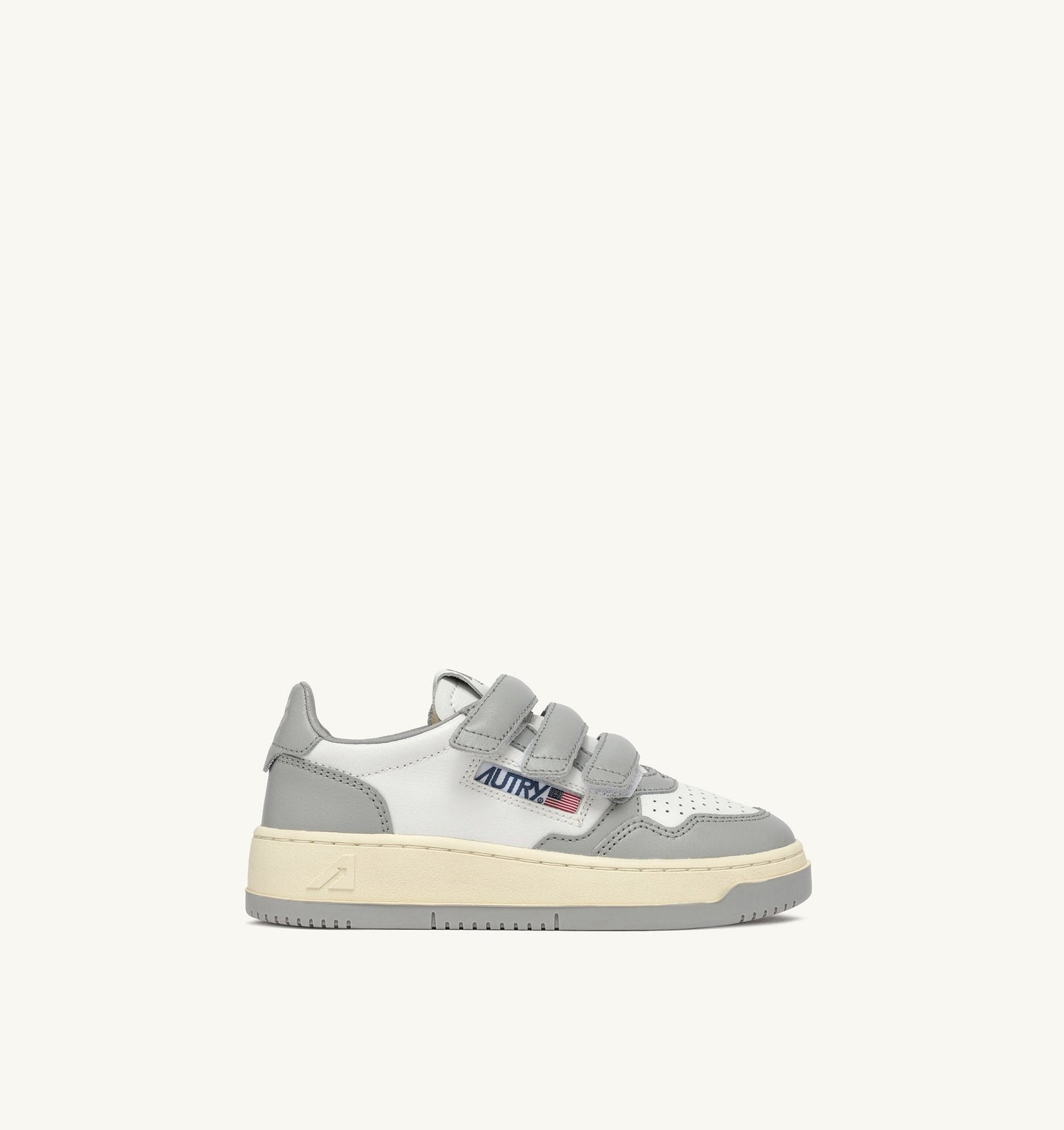 KIDSTRIPES LOW IN PELLE BIANCA E GRIGIO CHIARO