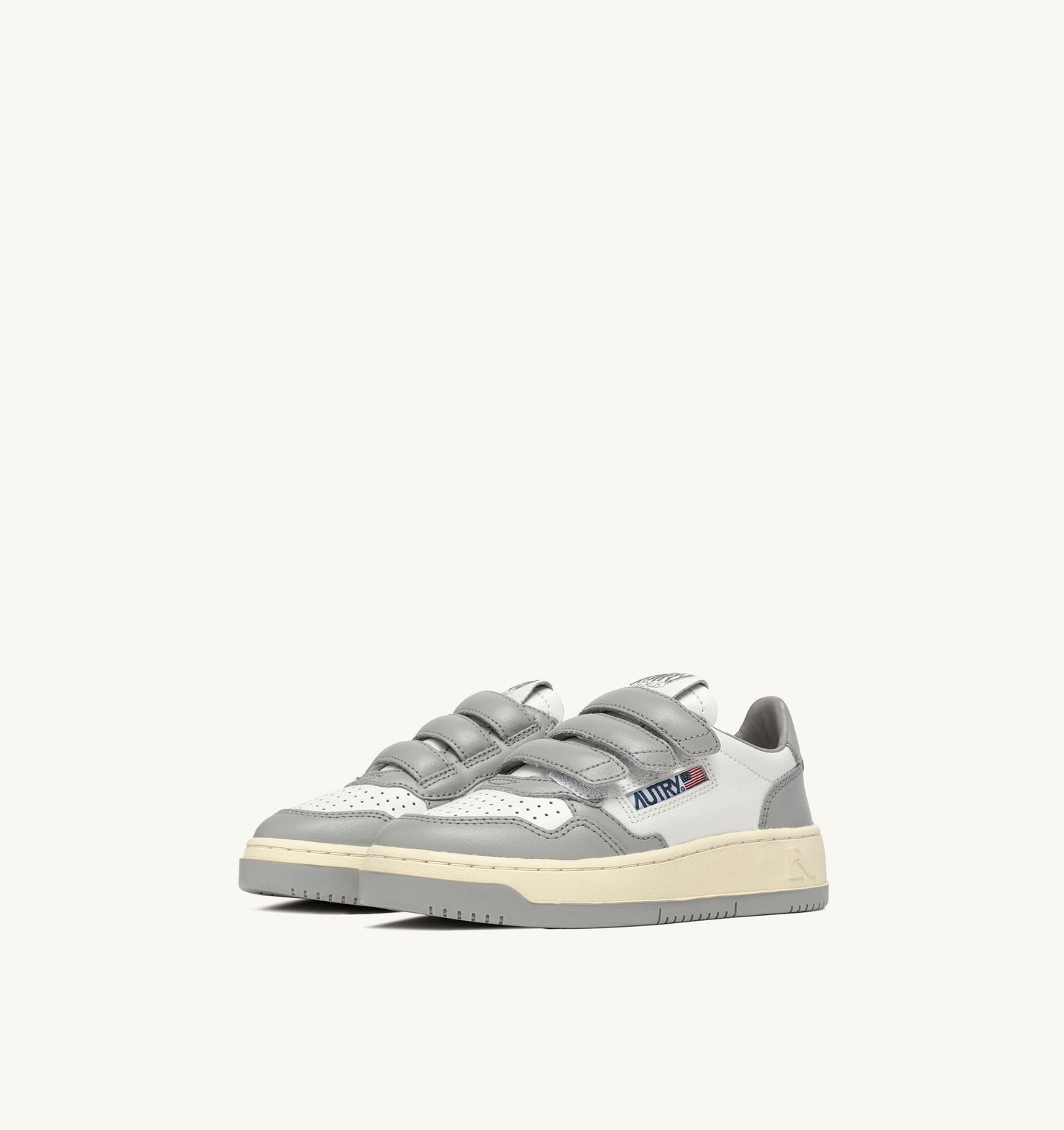 KIDSTRIPES LOW IN PELLE BIANCA E GRIGIO CHIARO