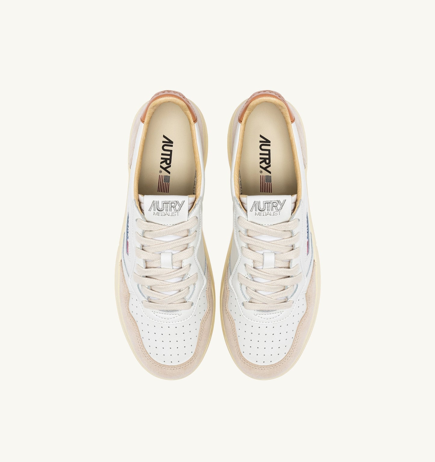 MEDALIST LOW IN PELLE E SUEDE BIANCO E SANDSTORM