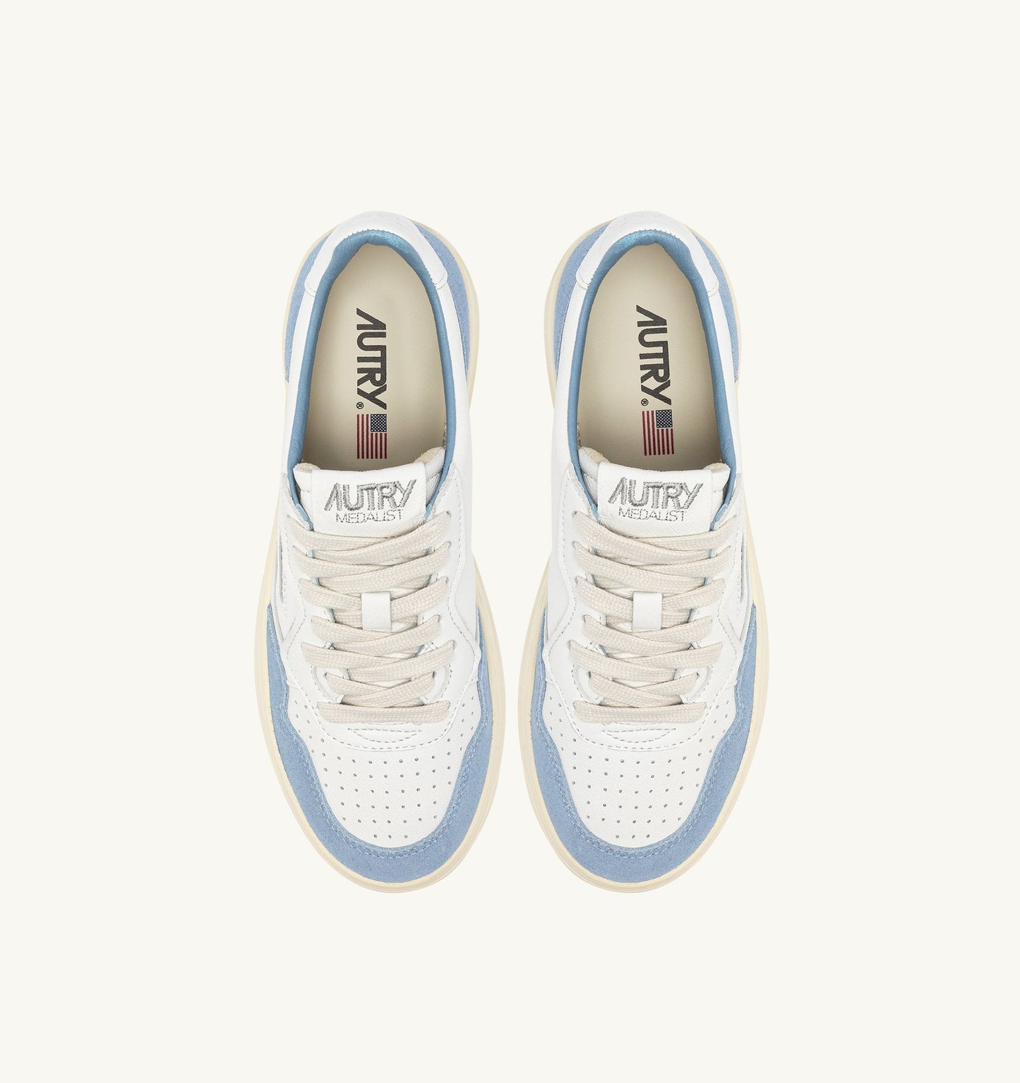 MEDALIST LOW IN PELLE E SUEDE BIANCA E CELESTE