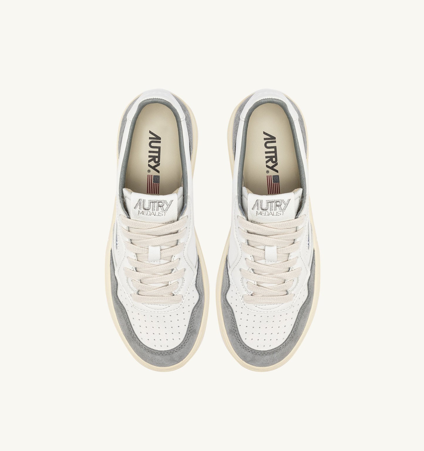 MEDALIST LOW IN PELLE E SUEDE BIANCA E GRIGIA