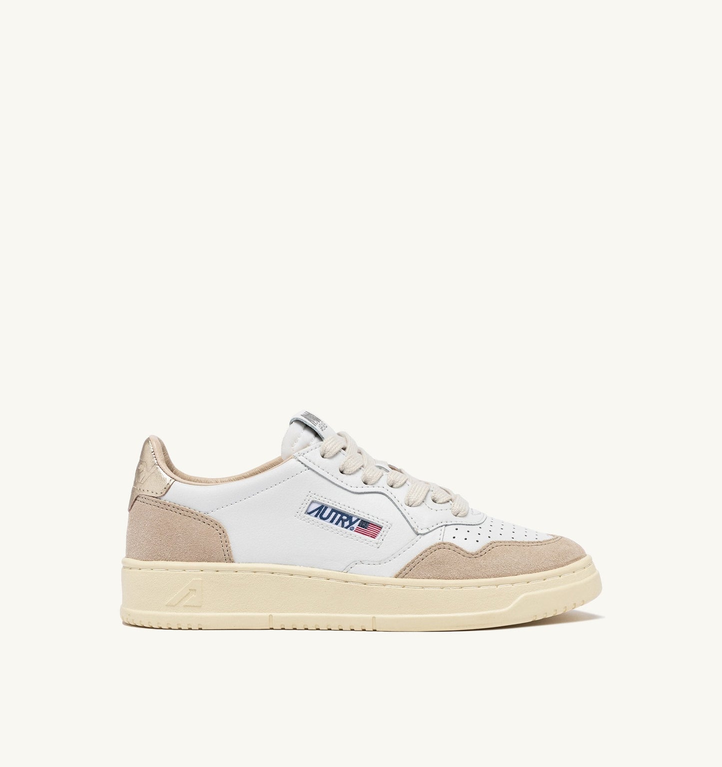 MEDALIST LOW IN PELLE E SUEDE BIANCA E ORO