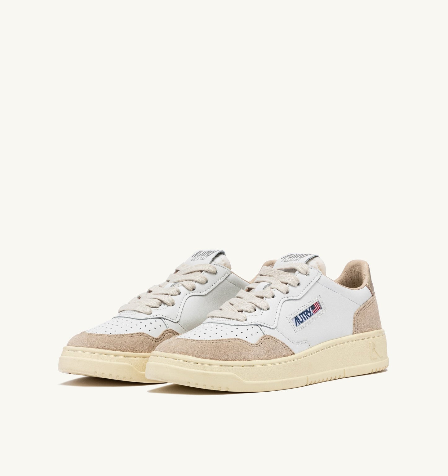 MEDALIST LOW IN PELLE E SUEDE BIANCA E ORO