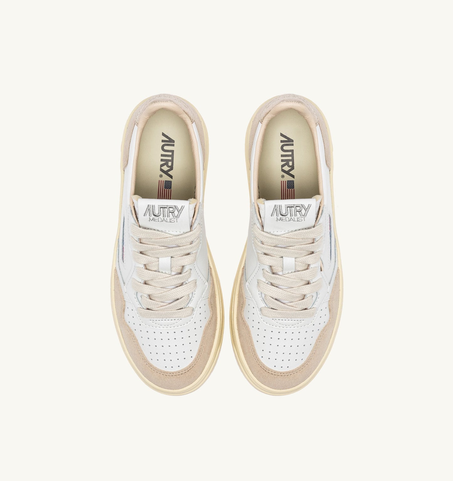 MEDALIST LOW IN PELLE E SUEDE BIANCA E ORO
