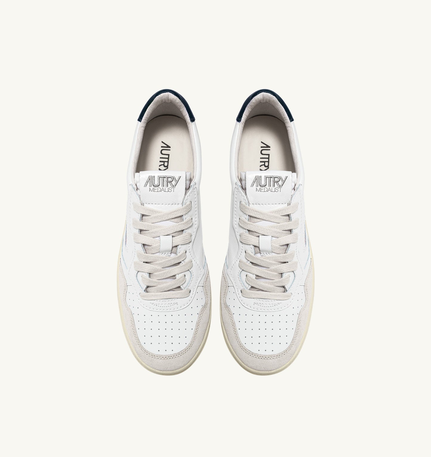MEDALIST LOW IN PELLE BIANCA E BLU E SUEDE BEIGE