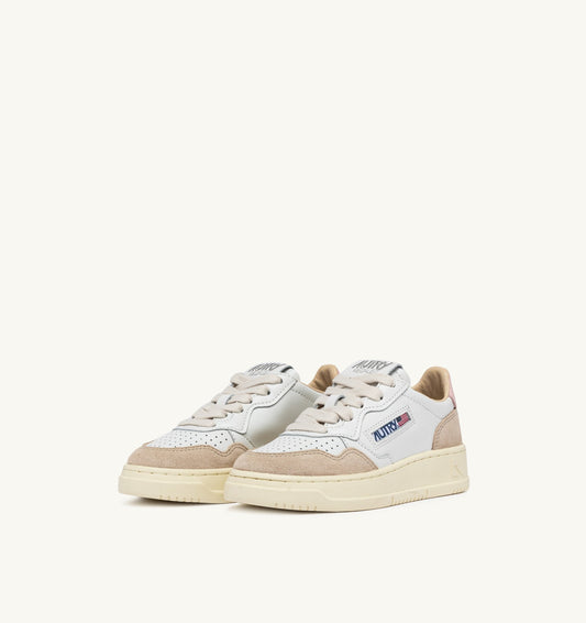MEDALIST KIDS LOW IN PELLE E SUEDE COLORE BIANCO E POWDER PINK