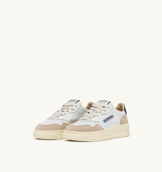 MEDALIST KIDS LOW IN PELLE E SUEDE COLORE BIANCO E SPACE BLUE