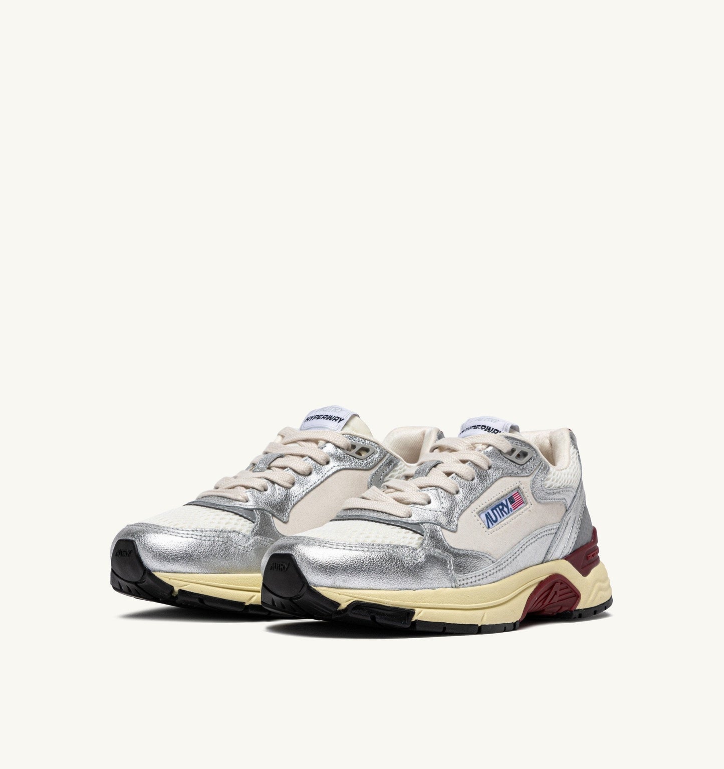 HYPERWAY IN MESH E PELLE LAMINATA BIANCO E ARGENTO