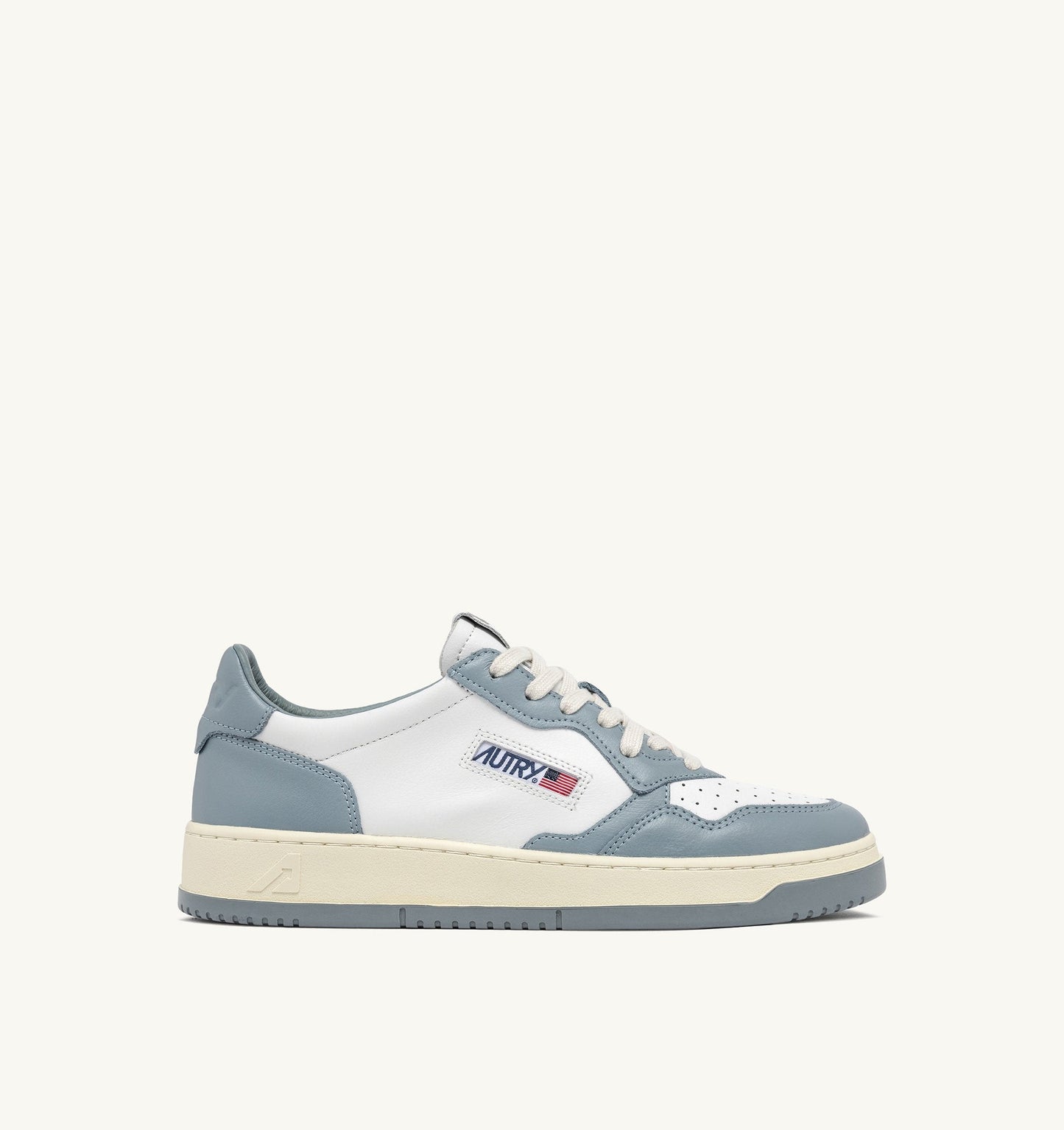 MEDALIST LOW BICOLOR IN PELLE BIANCA E SILVER BLUE
