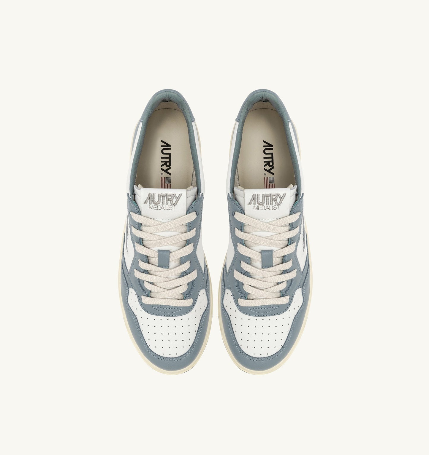 MEDALIST LOW BICOLOR IN PELLE BIANCA E SILVER BLUE