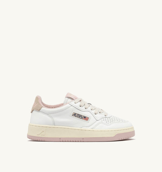 MEDALIST LOW IN PELLE COLORE BIANCO E POWDER PINK