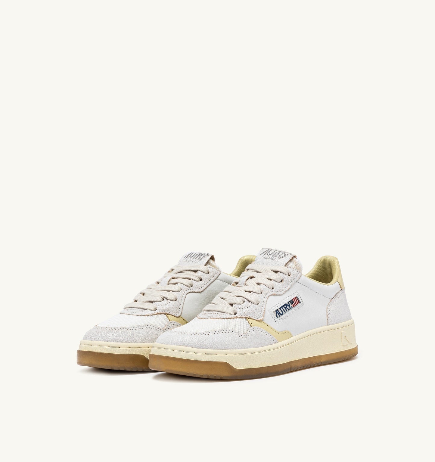 MEDALIST LOW IN PELLE E MESH BIANCO E HAY