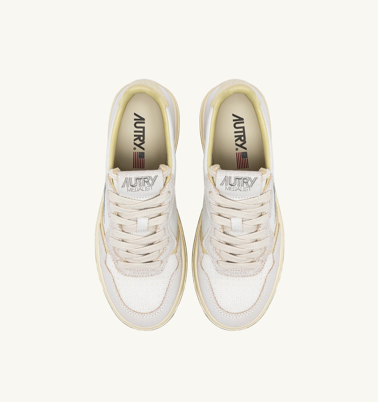 MEDALIST LOW IN PELLE E MESH BIANCO E HAY