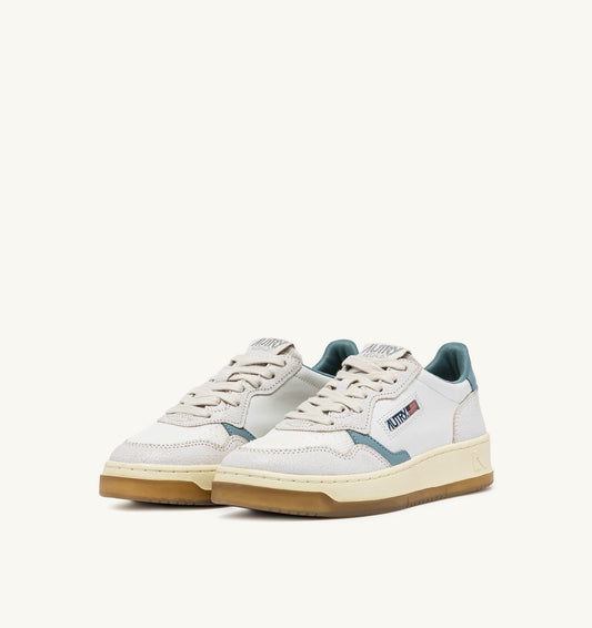 MEDALIST LOW IN PELLE E MESH COLORE BIANCO E SILVER BLUE