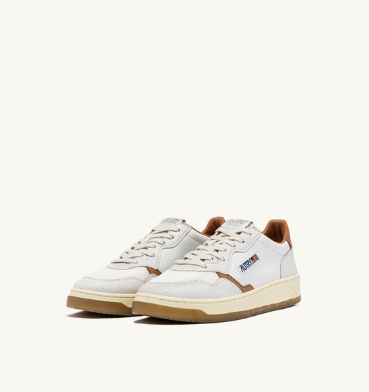 MEDALIST LOW IN PELLE E MESH COLORE BIANCO E TANZINE