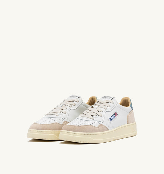 MEDALIST LOW IN PELLE E SUEDE BIANCO E SILVER BLUE