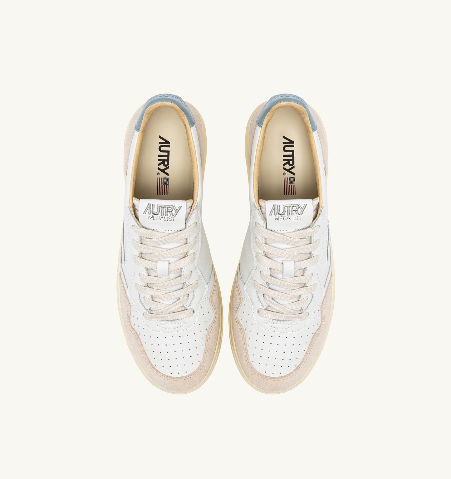 MEDALIST LOW IN PELLE E SUEDE BIANCO E SILVER BLUE