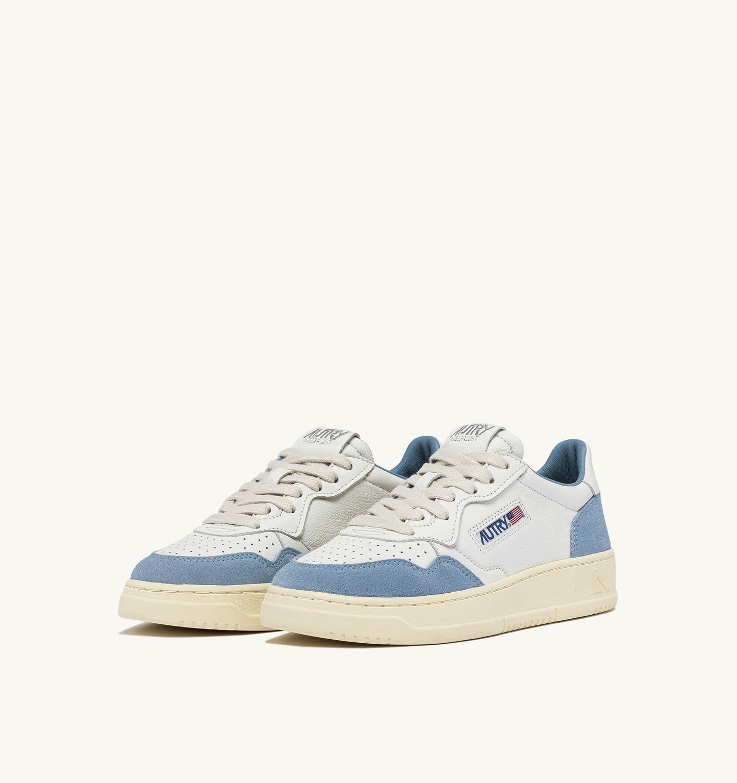 MEDALIST LOW IN PELLE E SUEDE BIANCO E STREET BLUE