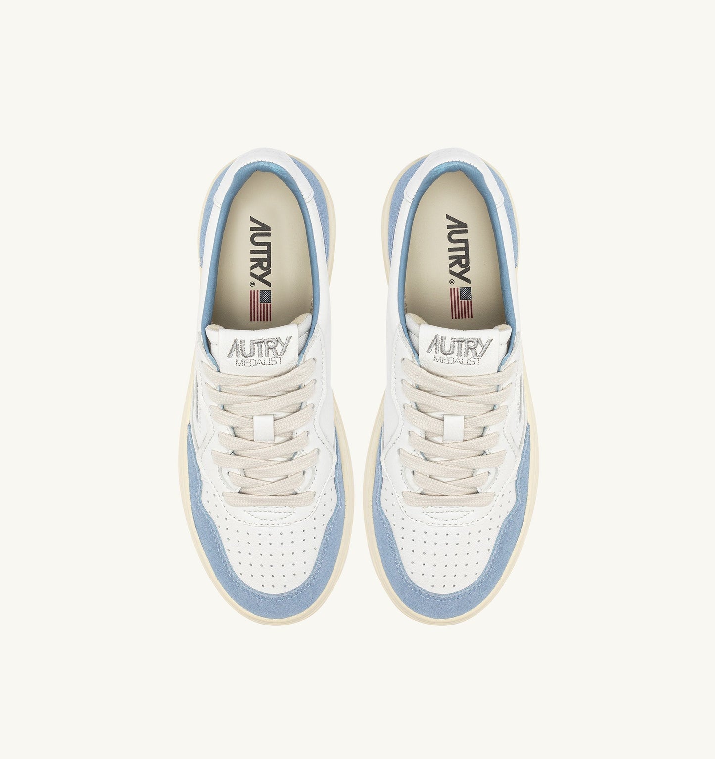 MEDALIST LOW IN PELLE E SUEDE BIANCO E STREET BLUE