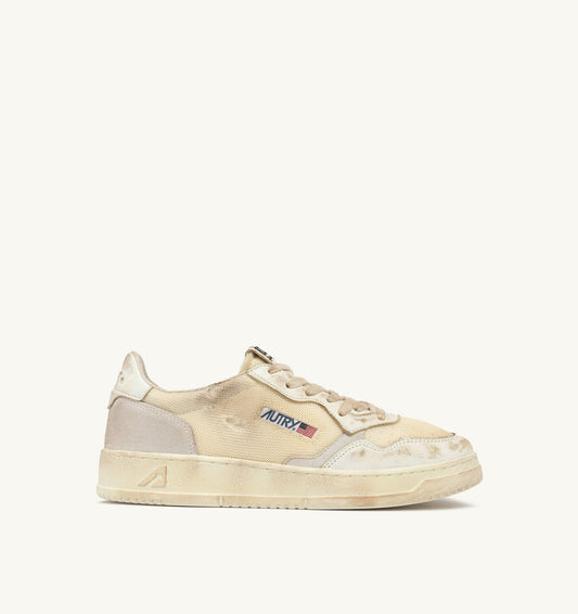MEDALIST LOW SUPER VINTAGE IN PELLE E MESH AVORIO E BIANCO