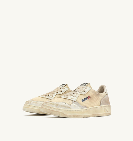 MEDALIST LOW SUPER VINTAGE IN PELLE E MESH AVORIO E BIANCO