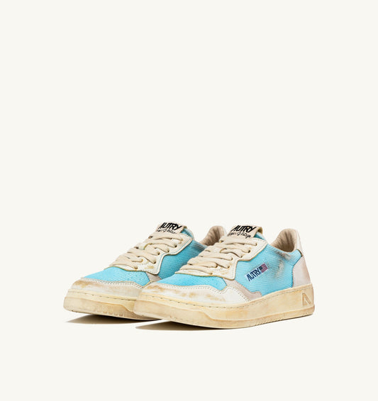 MEDALIST LOW SUPER VINTAGE IN PELLE E MESH CELESTIAL BLUE E BIANCO