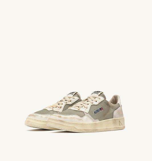 MEDALIST LOW SUPER VINTAGE IN PELLE E MESH MILITARY E BIANCO