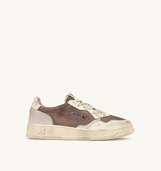 MEDALIST LOW SUPER VINTAGE IN PELLE E MESH SEPIA E BIANCO