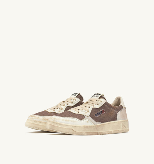 MEDALIST LOW SUPER VINTAGE IN PELLE E MESH SEPIA E BIANCO